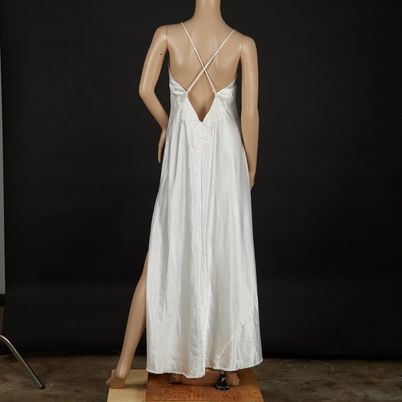 VINTAGE Y2K PEARLY WHITE SATIN AND LACE SLIP DRESS Medium - Picture 7 of 9